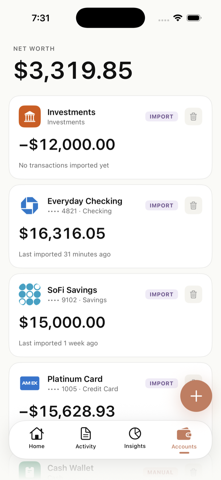 Accounts: all balances in one place